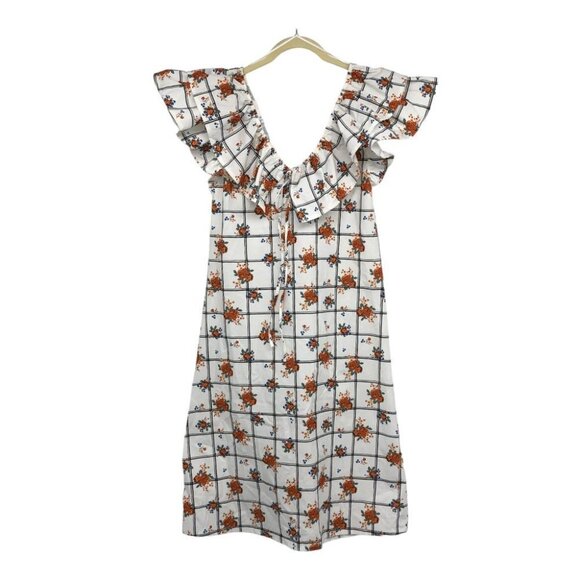 Zara white floral Blogger favourite plaid ruffle collar sleeveless midi dress M - Picture 3 of 16